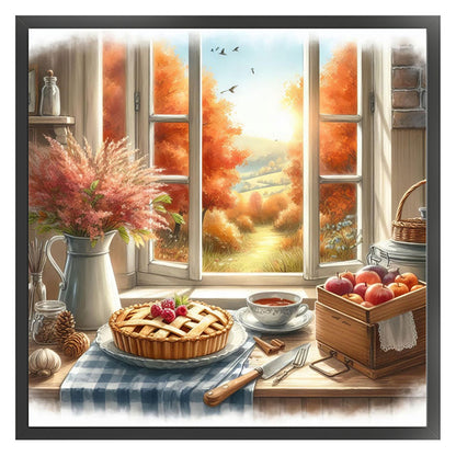 Autumn Window Scene - 11CT Stamped Cross Stitch 45*45CM