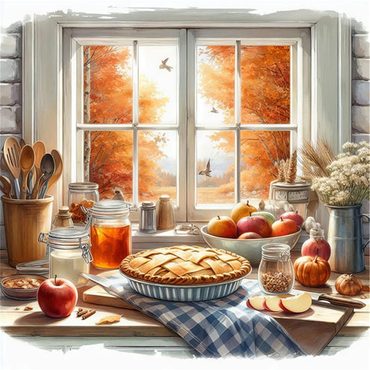 Autumn Window Scene - 11CT Stamped Cross Stitch 45*45CM
