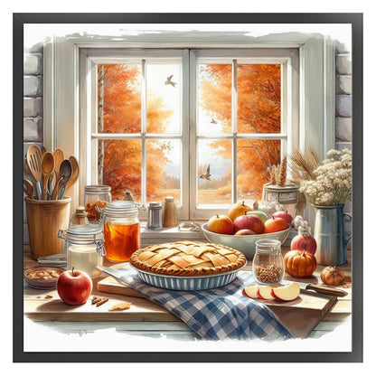 Autumn Window Scene - 11CT Stamped Cross Stitch 45*45CM