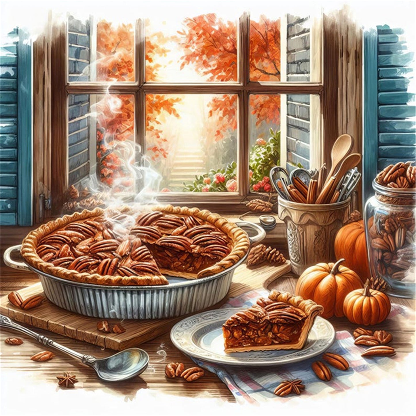 Autumn Window Scene - 11CT Stamped Cross Stitch 45*45CM