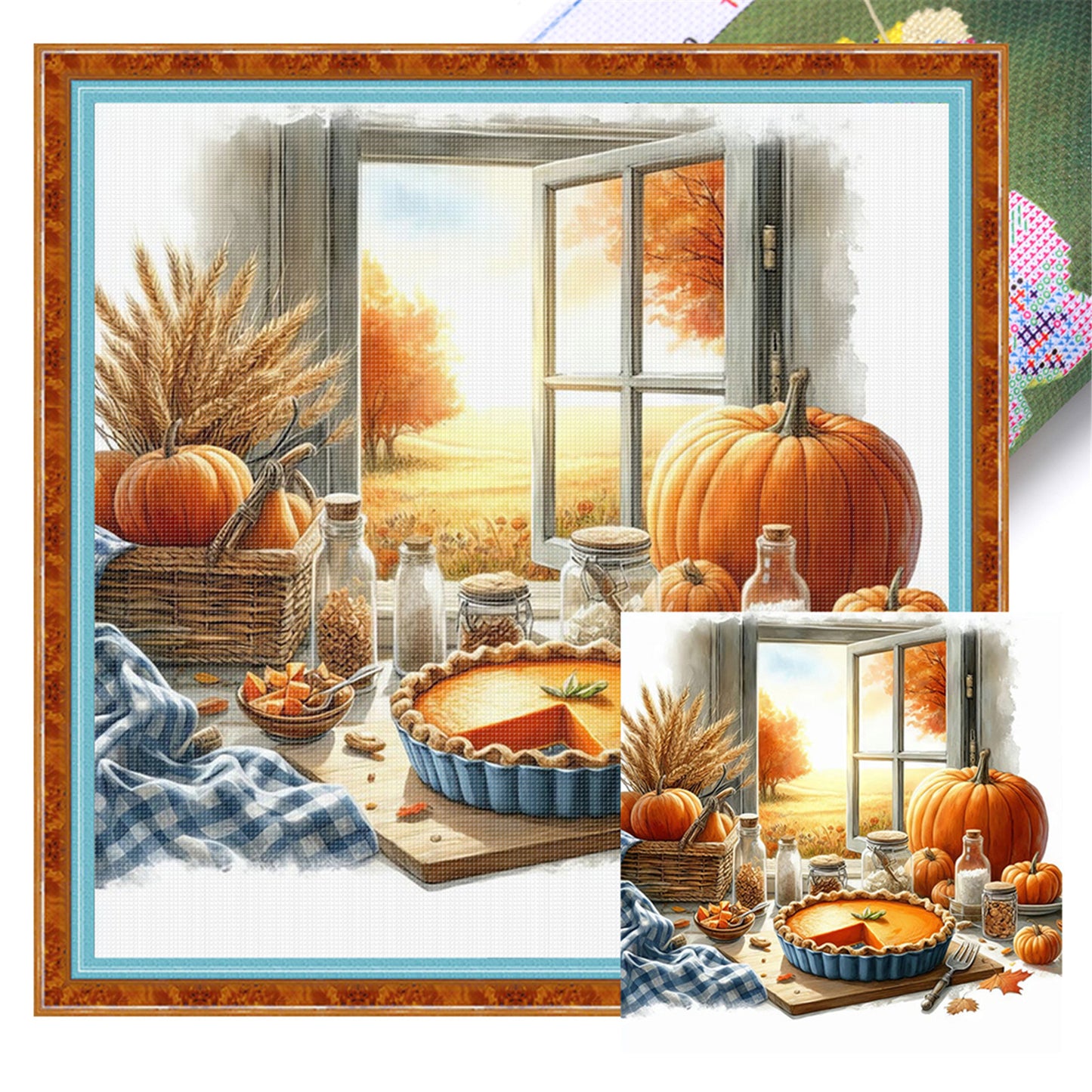 Autumn Window Scene - 11CT Stamped Cross Stitch 45*45CM