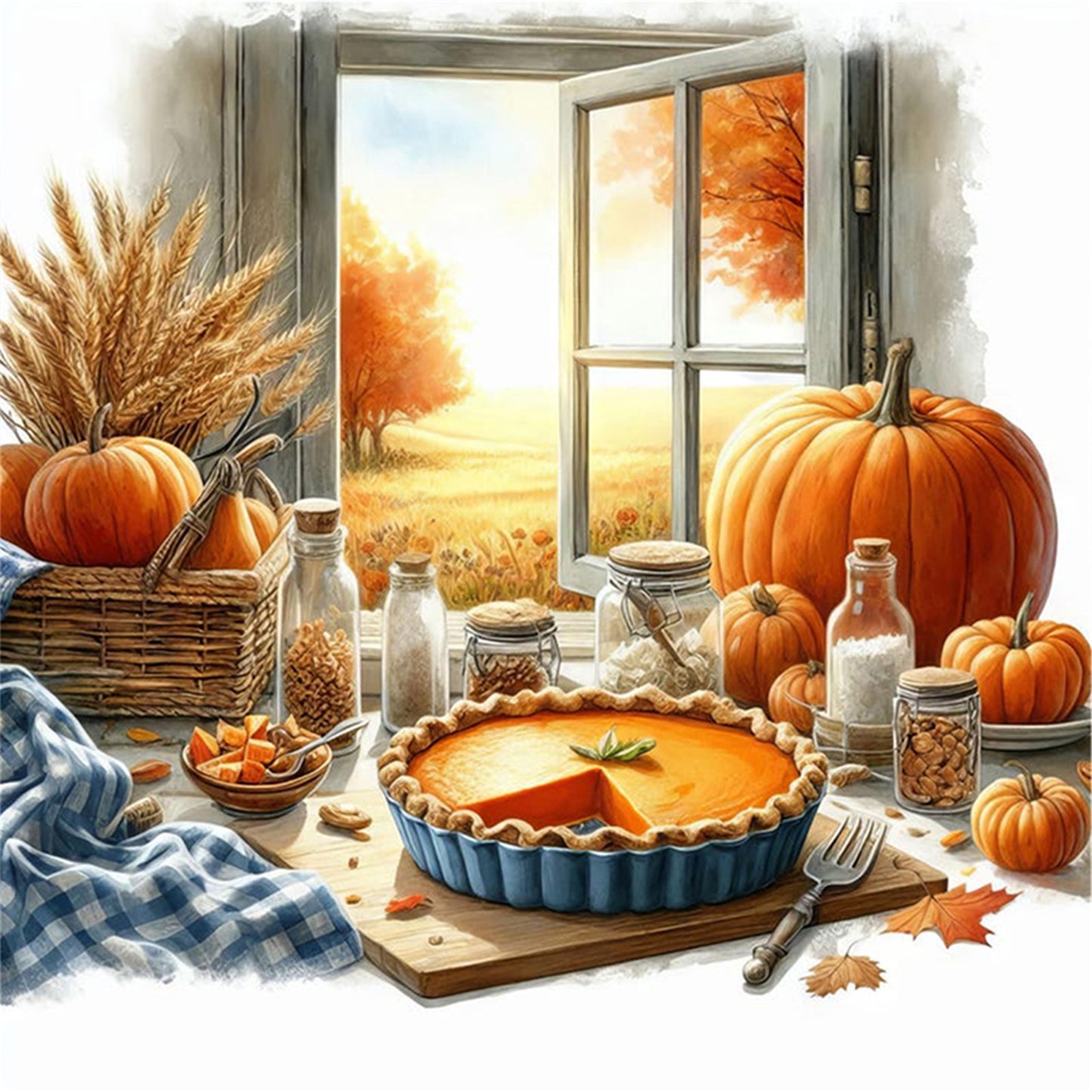 Autumn Window Scene - 11CT Stamped Cross Stitch 45*45CM