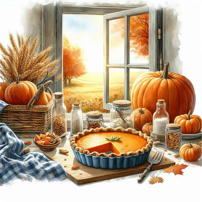 Autumn Window Scene - 11CT Stamped Cross Stitch 45*45CM