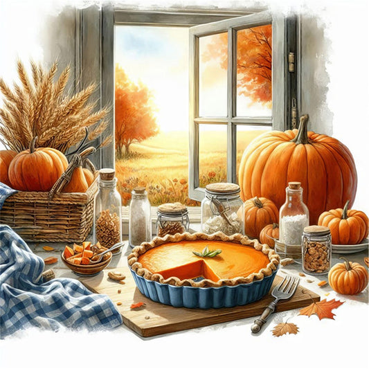 Autumn Window Scene - 11CT Stamped Cross Stitch 45*45CM