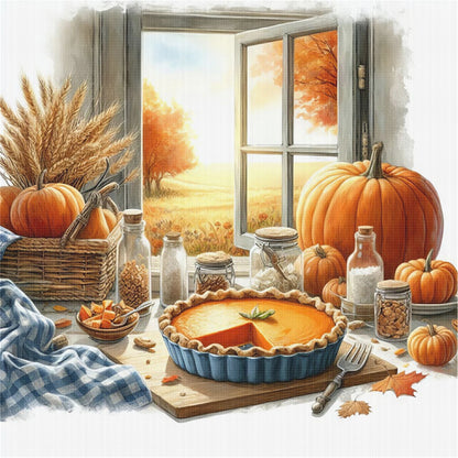 Autumn Window Scene - 11CT Stamped Cross Stitch 45*45CM