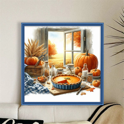Autumn Window Scene - 11CT Stamped Cross Stitch 45*45CM