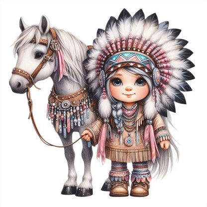 Indian Girl And Horse - 11CT Stamped Cross Stitch 40*40CM