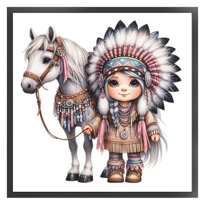 Indian Girl And Horse - 11CT Stamped Cross Stitch 40*40CM