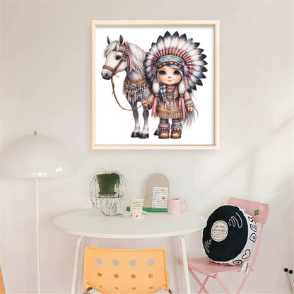 Indian Girl And Horse - 11CT Stamped Cross Stitch 40*40CM