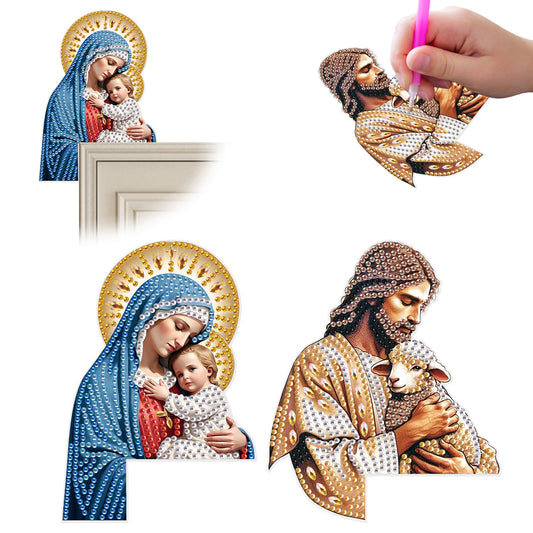 2Pcs DIY Diamond Art Door Corner Pendants Acrylic Door Decoration (Jesus)
