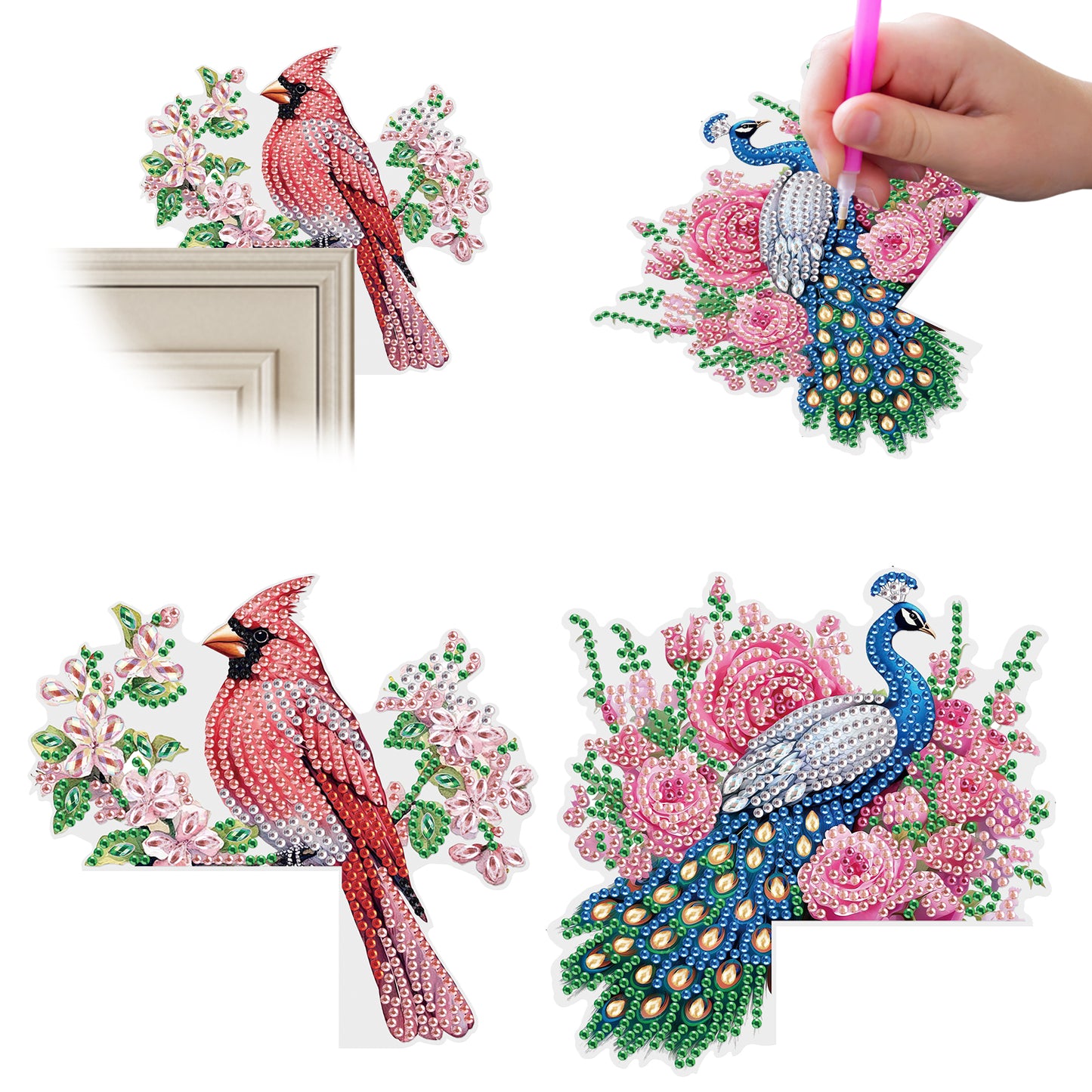 2Pcs DIY Diamond Art Door Corner Pendants Acrylic Door Decoration (Peacock)