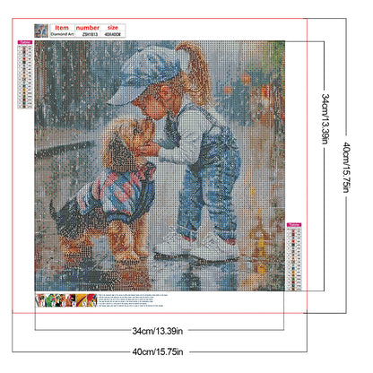 Little Girl With Cute Pets - Full Round Drill Diamond Painting 40*40CM