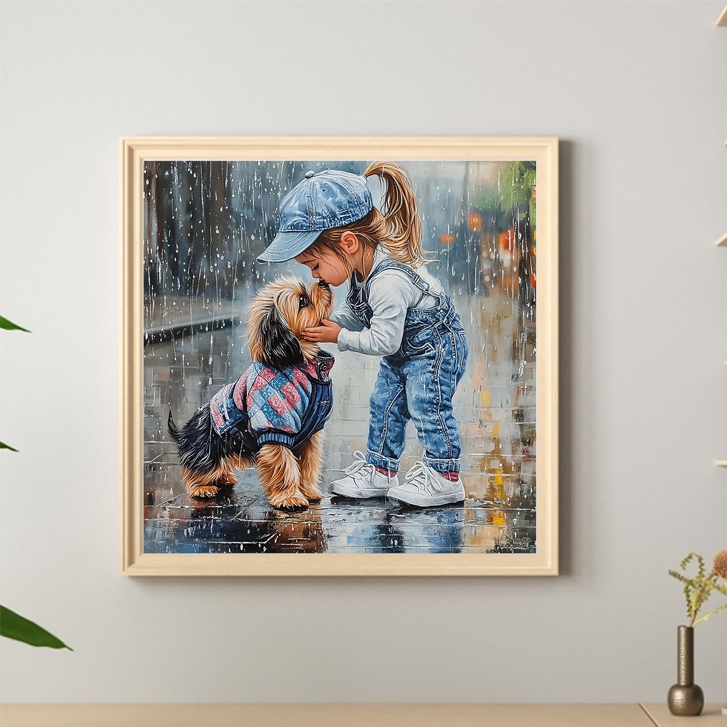 Little Girl With Cute Pets - Full Round Drill Diamond Painting 40*40CM