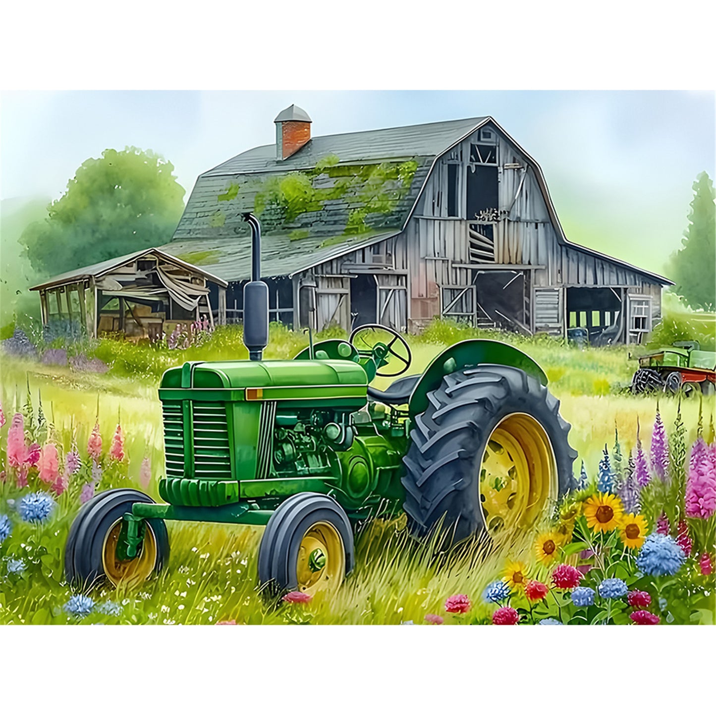 Green Tractor - Full Round Drill Diamond Painting 40*30CM