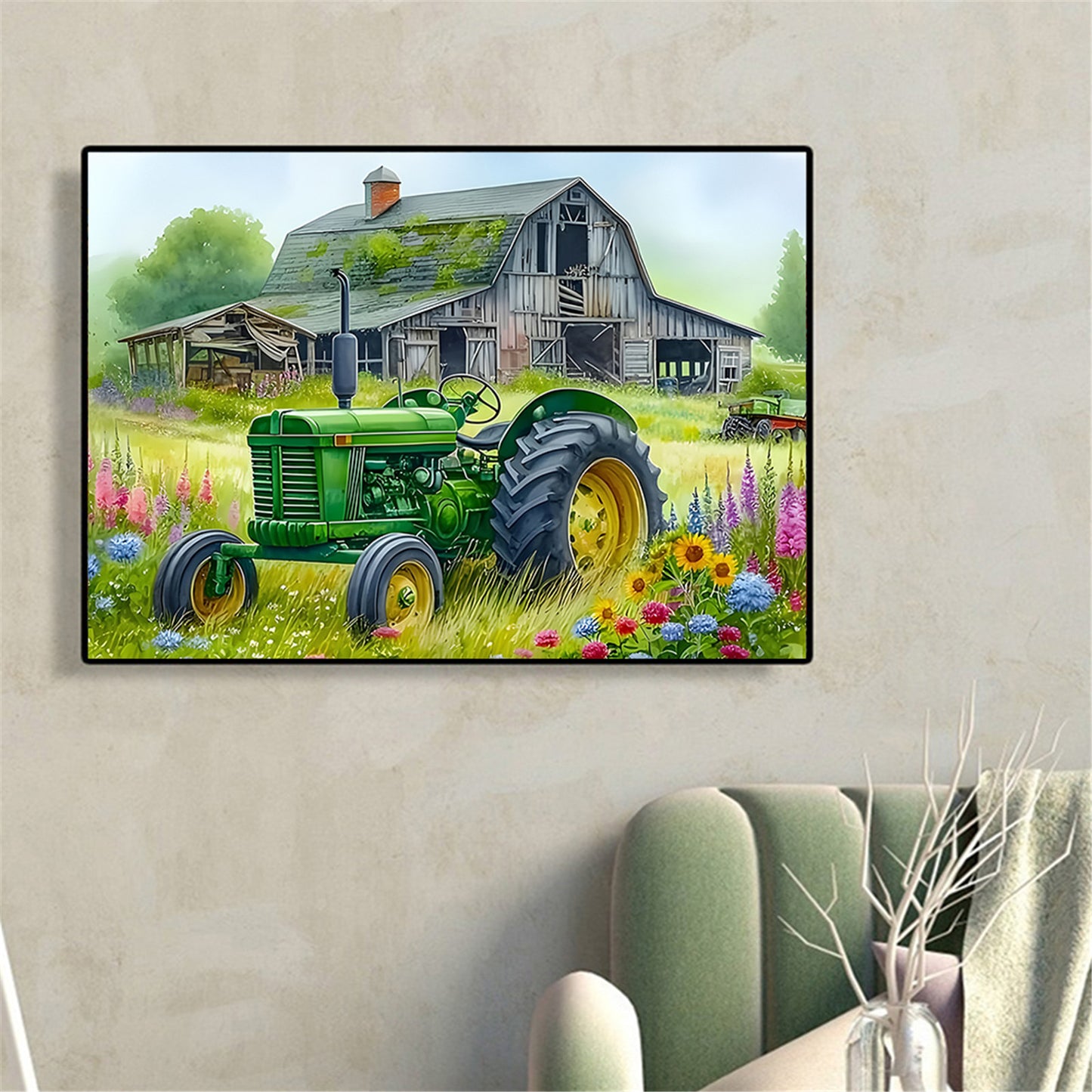 Green Tractor - Full Round Drill Diamond Painting 40*30CM