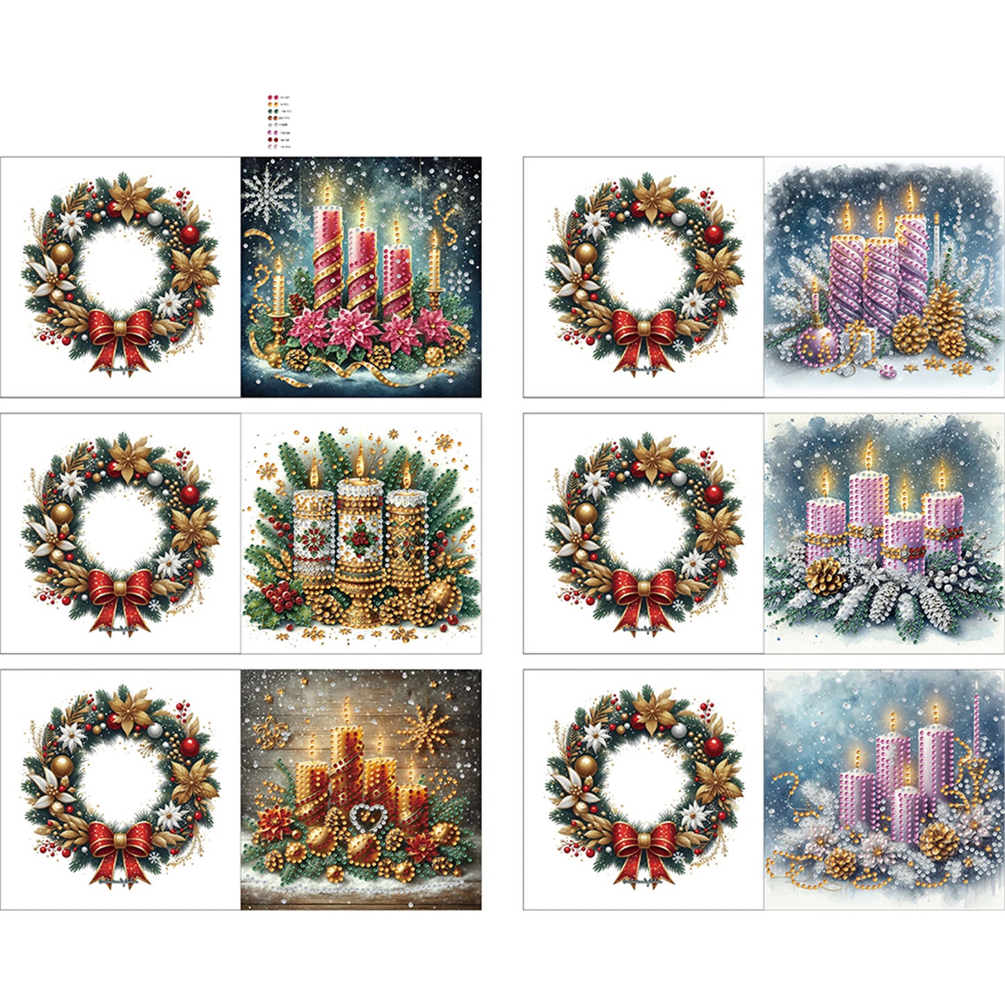 6pcs DIY Christmas Candle Diamond Art Greeting Cards for Holiday Blessings