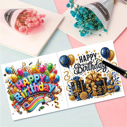 6pcs DIY Birthday Diamond Art Greeting Cards for Birthday Blessings Gifts