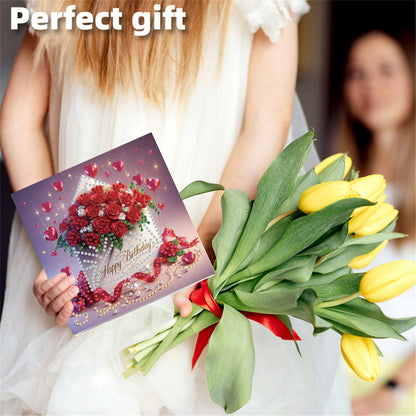 6pcs DIY Birthday Flowers Diamond Art Greeting Cards for Birthday Blessings