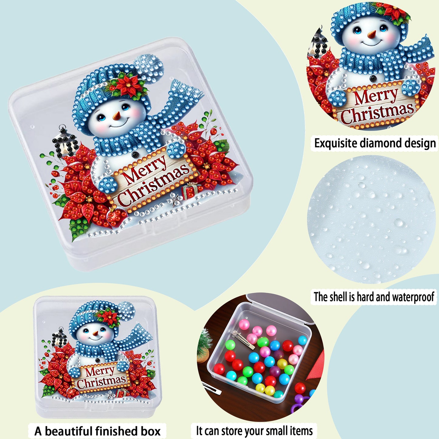 DIY Diamond Painting Storage Box Snowman Clear Plastic Case for Small Items