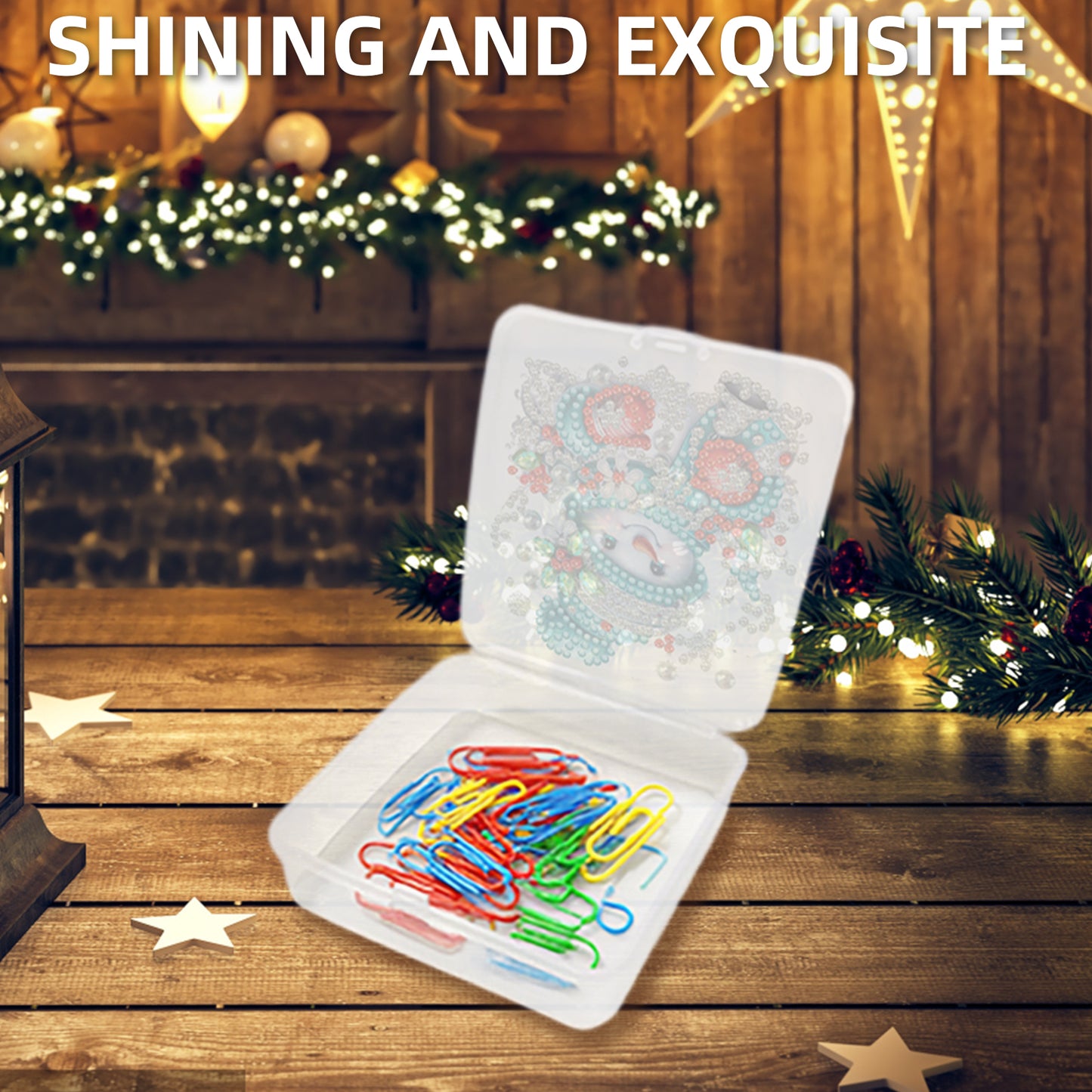DIY Diamond Painting Storage Box Snowman Clear Plastic Case for Small Items