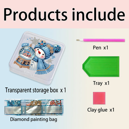 DIY Diamond Painting Storage Box Snowman Clear Plastic Case for Small Items