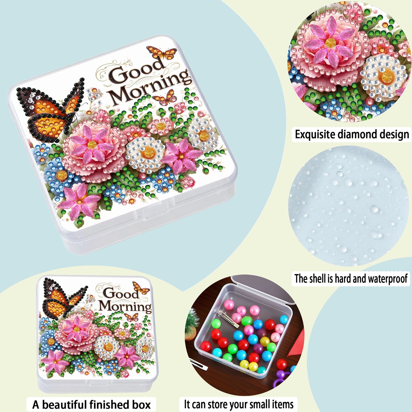 DIY Diamond Painting Storage Box Flower Butterfly Clear Organizer for Small Item