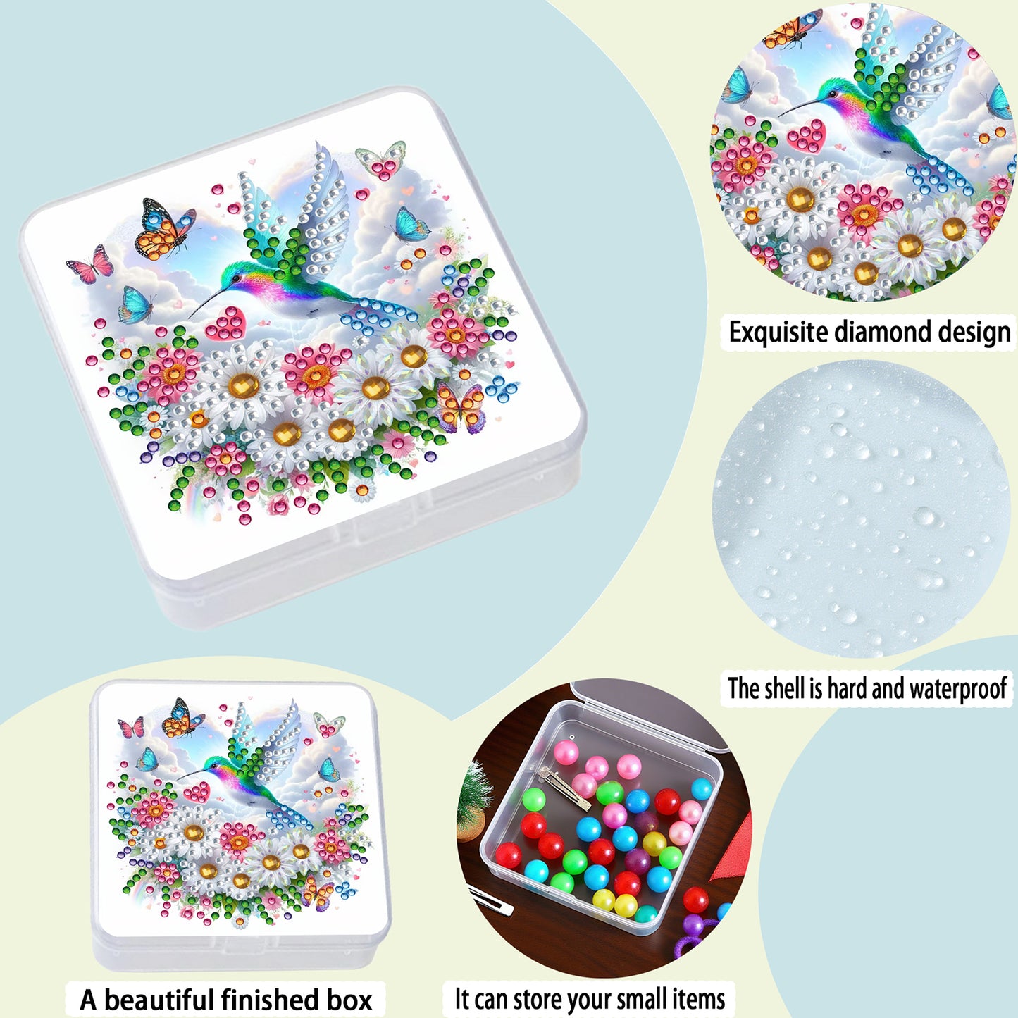 DIY Diamond Painting Storage Box Flower Bird Clear Plastic Case for Small Items