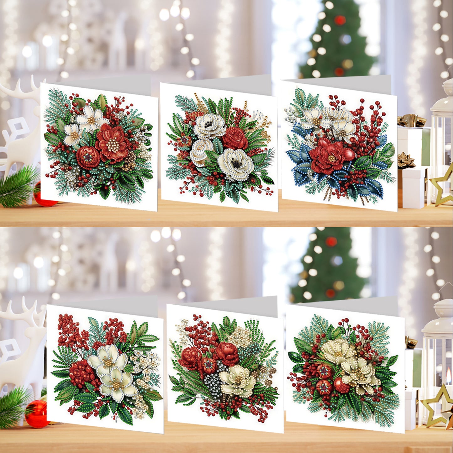 6pcs DIY Flowers Diamond Art Greeting Cards Thank You Cards and Holiday Blessing