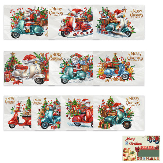 10PCS DIY Xmas Diamond Art Crystal Scratch Card Handmade Gift Card(Electric Car)
