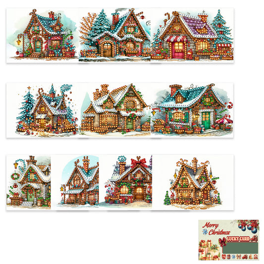 10PCS DIY Xmas Diamond Art Crystal Scratch Card Handmade Gift Card (House)