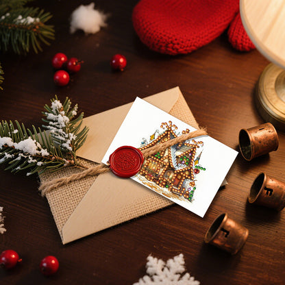 10PCS DIY Xmas Diamond Art Crystal Scratch Card Handmade Gift Card (House)