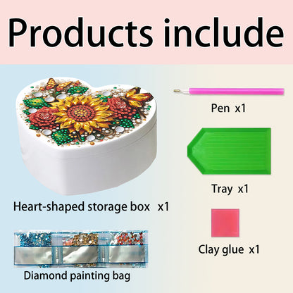 Sunflower DIY Diamond Painting Heart-Shaped Jewelry Box Decorative Storage Case