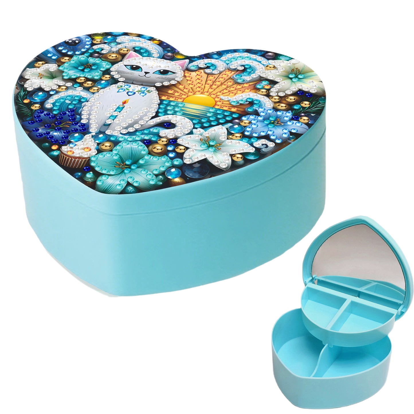Cat DIY Diamond Painting Heart-Shaped Jewelry Box Decorative Storage Case