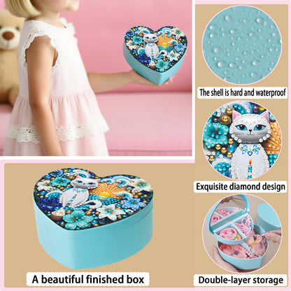 Cat DIY Diamond Painting Heart-Shaped Jewelry Box Decorative Storage Case