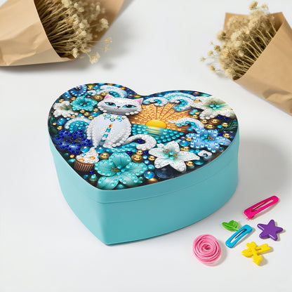 Cat DIY Diamond Painting Heart-Shaped Jewelry Box Decorative Storage Case