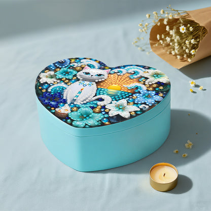 Cat DIY Diamond Painting Heart-Shaped Jewelry Box Decorative Storage Case