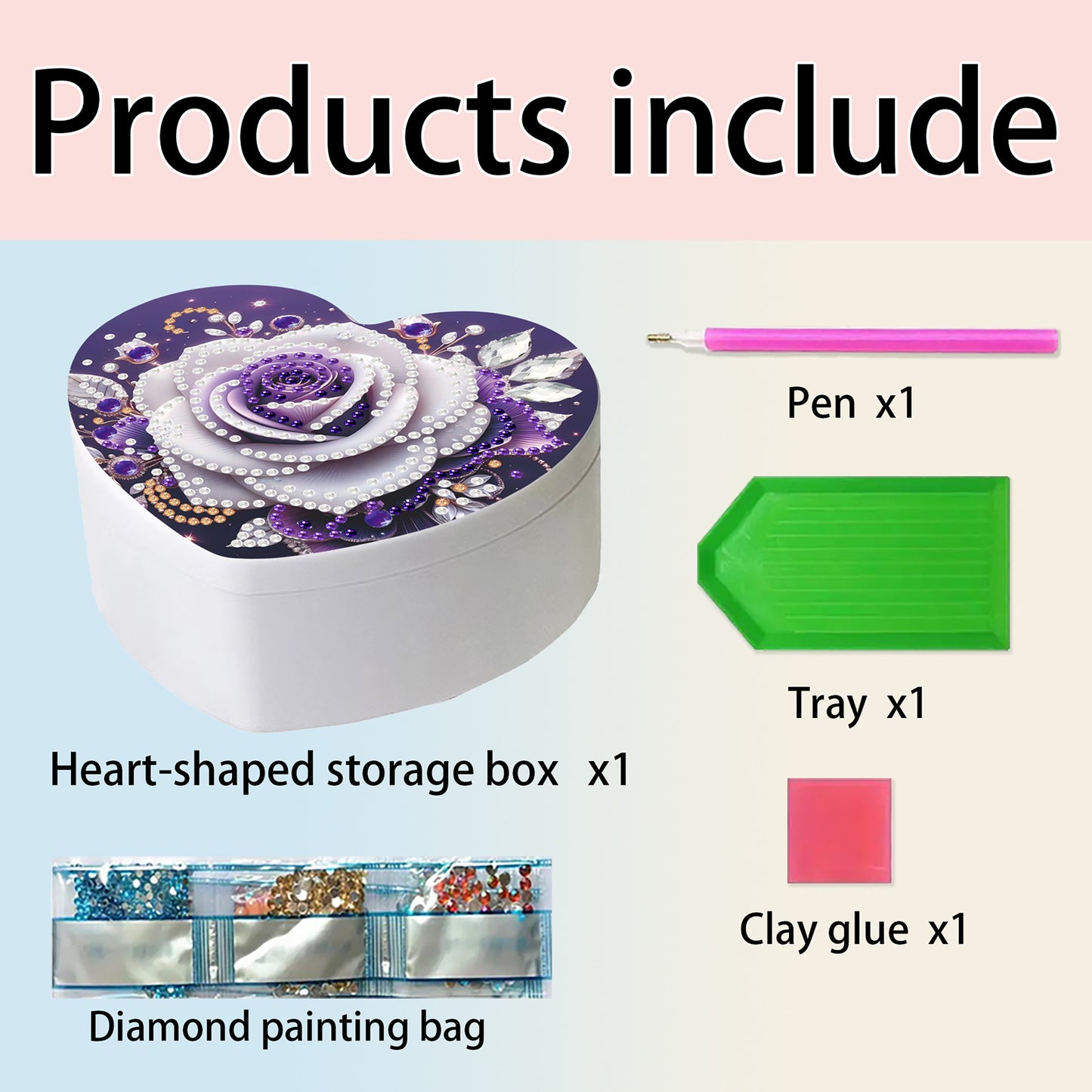 Rose DIY Diamond Painting Heart-Shaped Jewelry Box Decorative Storage Case