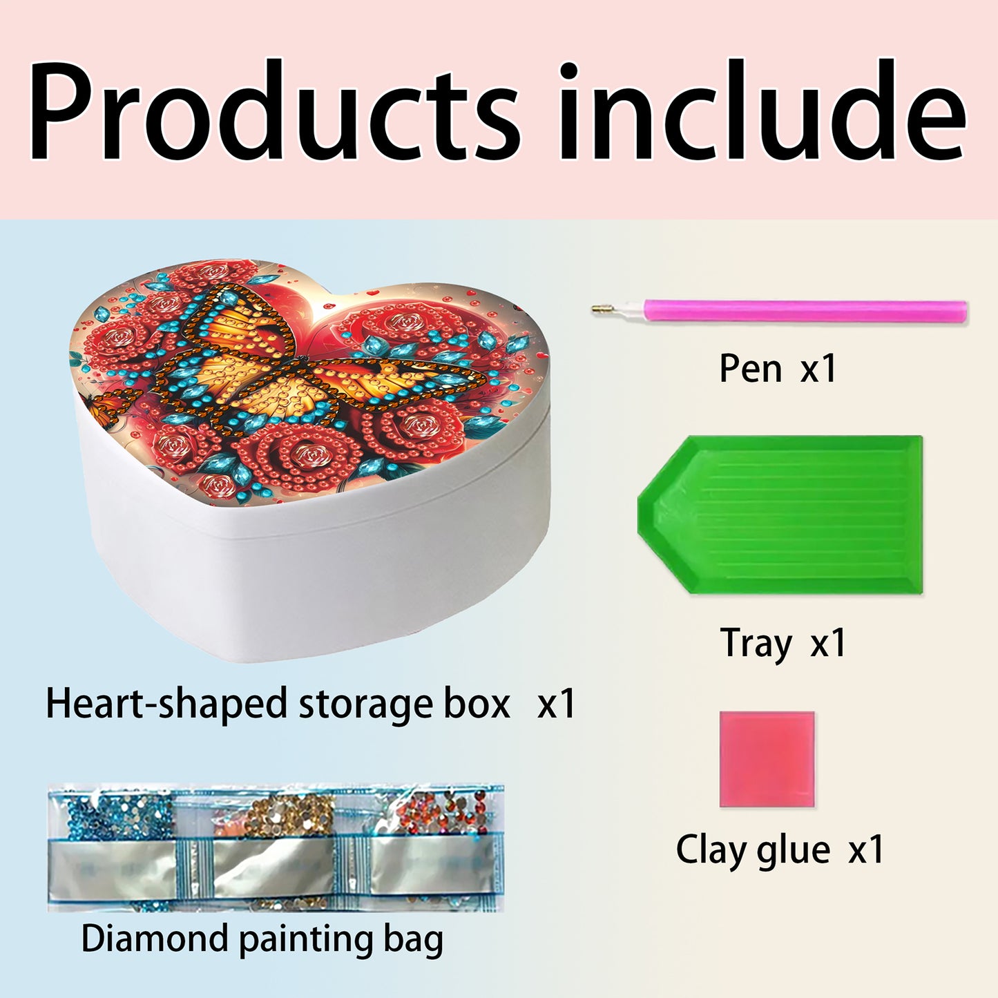 Butterfly DIY Diamond Painting Heart-Shaped Jewelry Box Decorative Storage Case