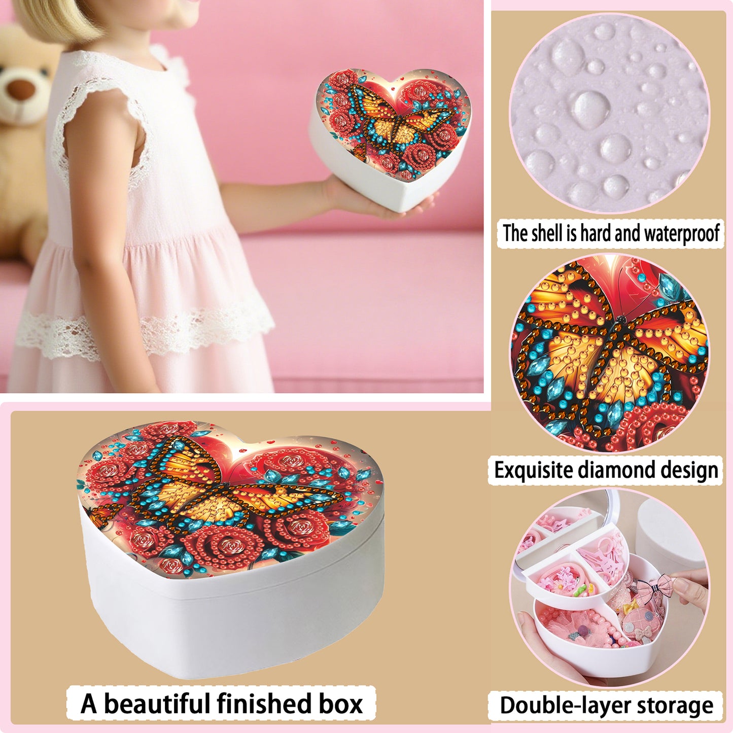 Butterfly DIY Diamond Painting Heart-Shaped Jewelry Box Decorative Storage Case