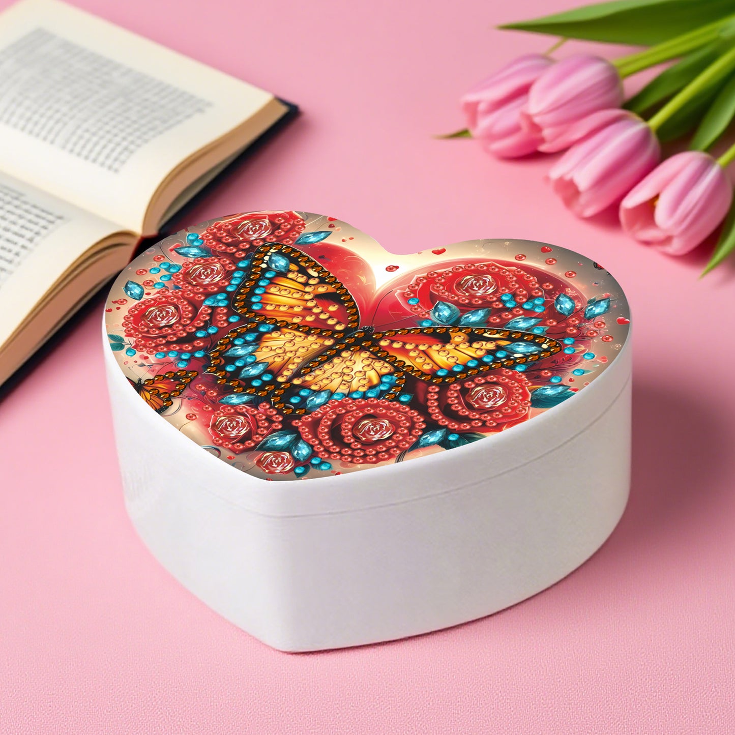 Butterfly DIY Diamond Painting Heart-Shaped Jewelry Box Decorative Storage Case