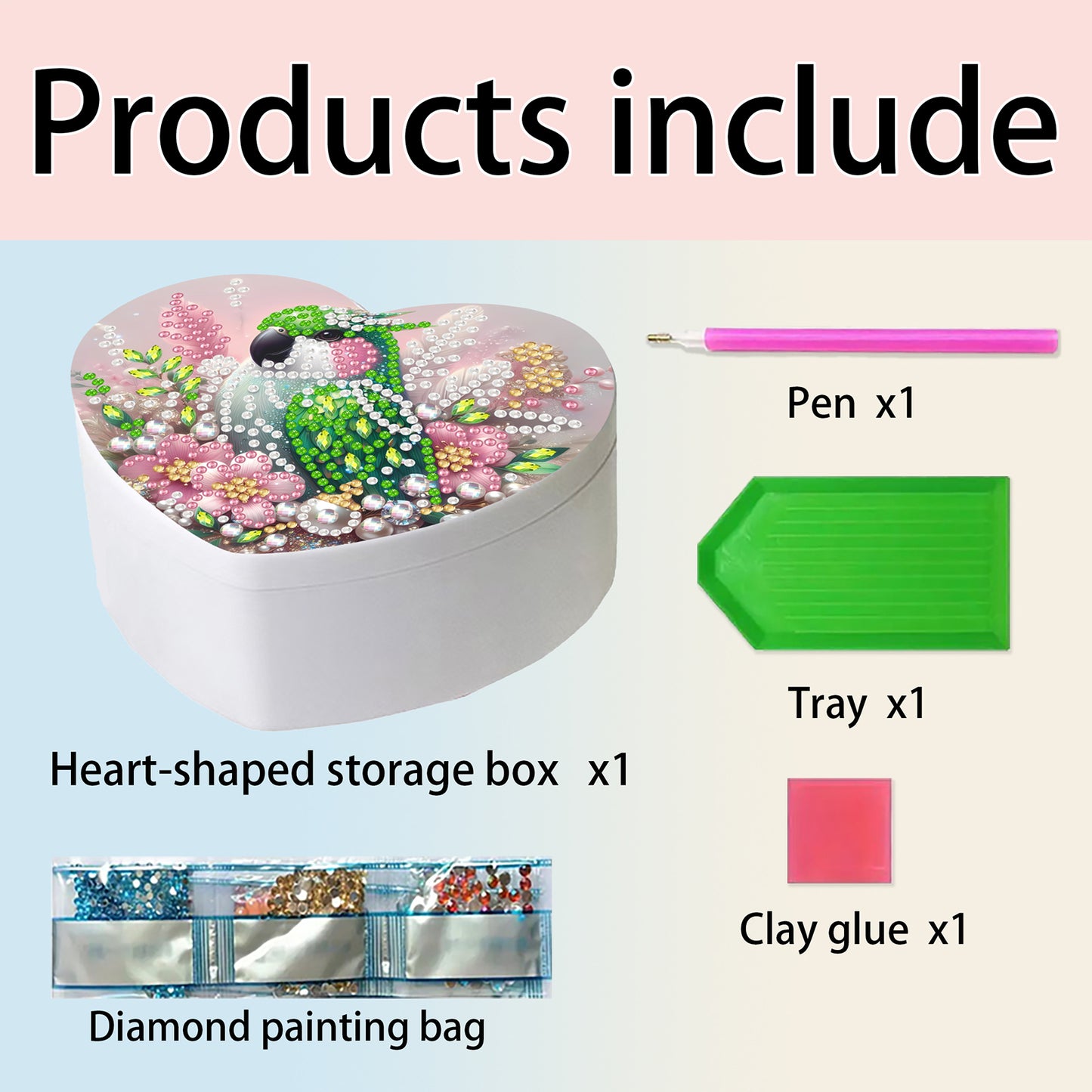 Flower Bird DIY Diamond Painting Heart-Shape Jewelry Box Decorative Storage Case