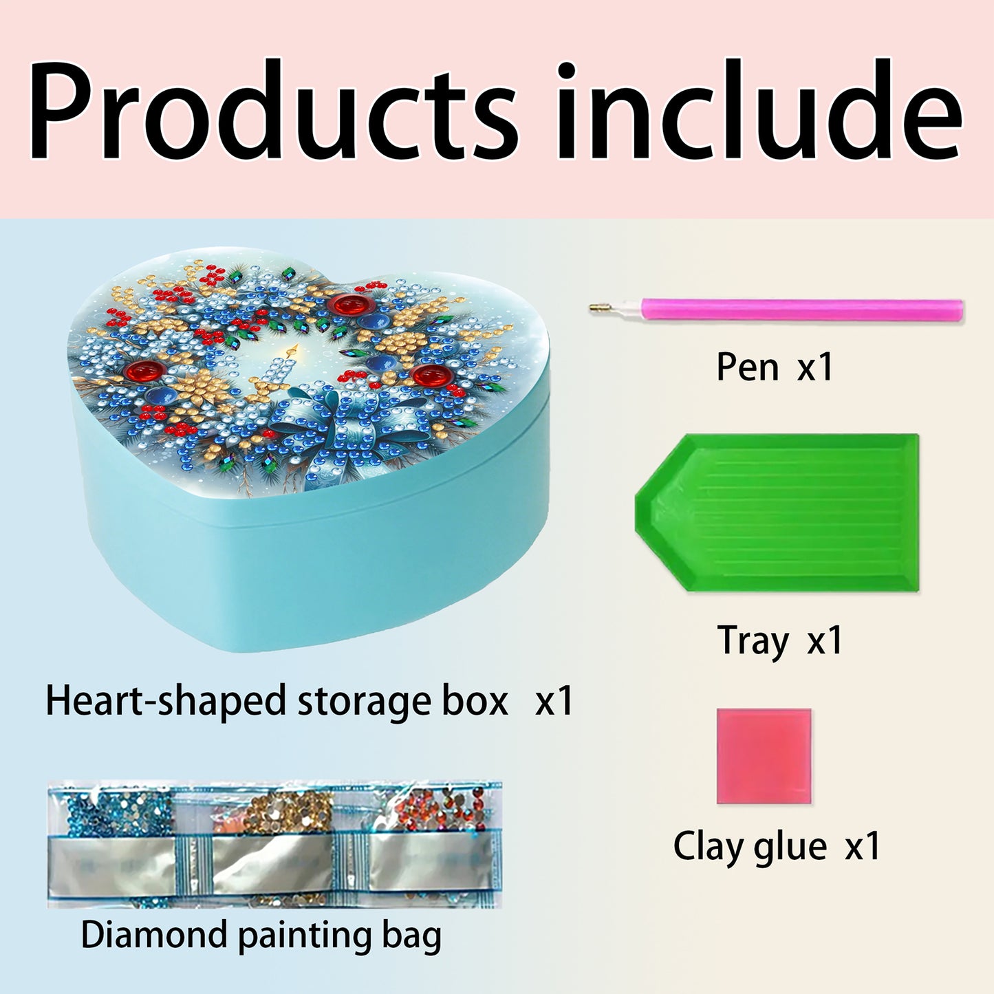 Wreath DIY Diamond Painting Heart-Shaped Jewelry Box Decorative Storage Case