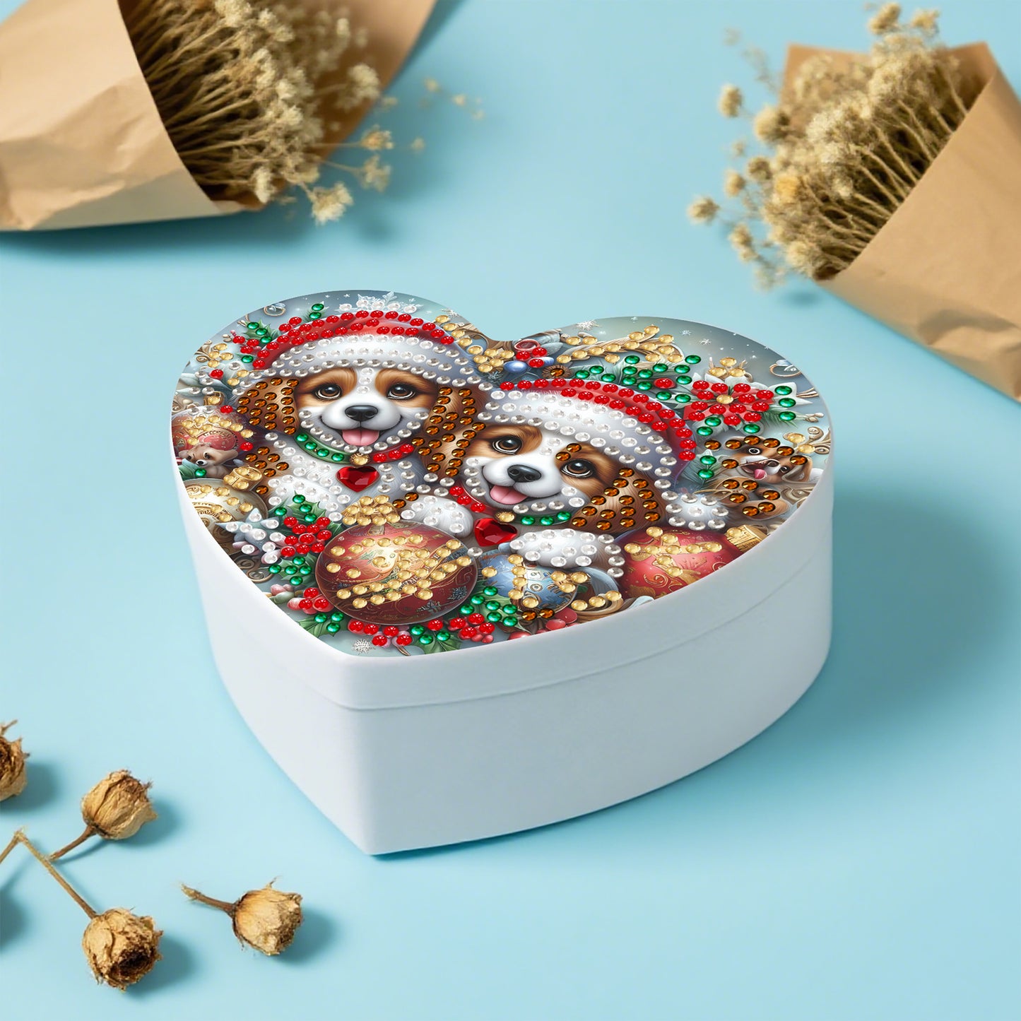 Dog DIY Diamond Painting Heart-Shaped Jewelry Box Decorative Storage Case