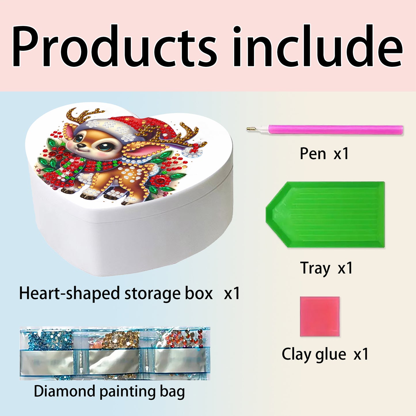 Elk DIY Diamond Painting Heart-Shaped Jewelry Box Decorative Storage Case