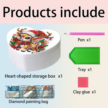 Elk DIY Diamond Painting Heart-Shaped Jewelry Box Decorative Storage Case