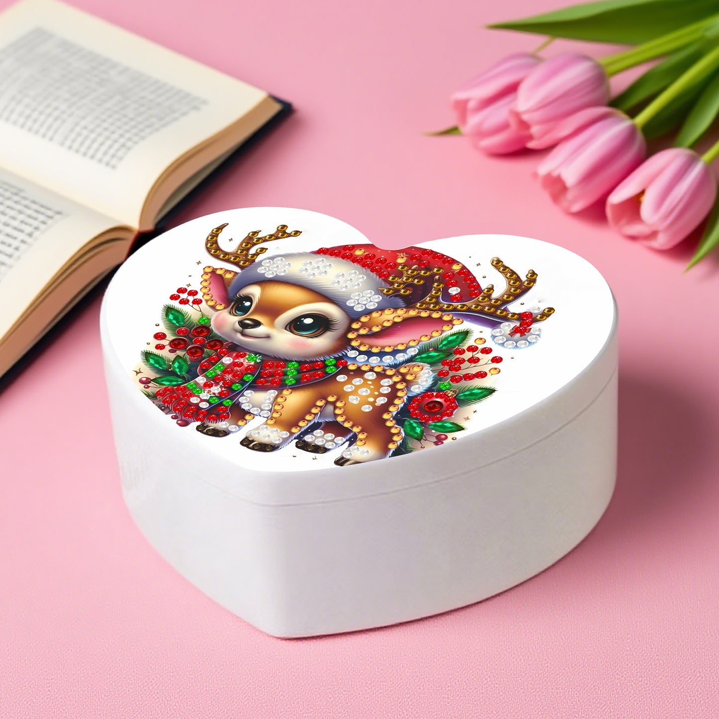 Elk DIY Diamond Painting Heart-Shaped Jewelry Box Decorative Storage Case