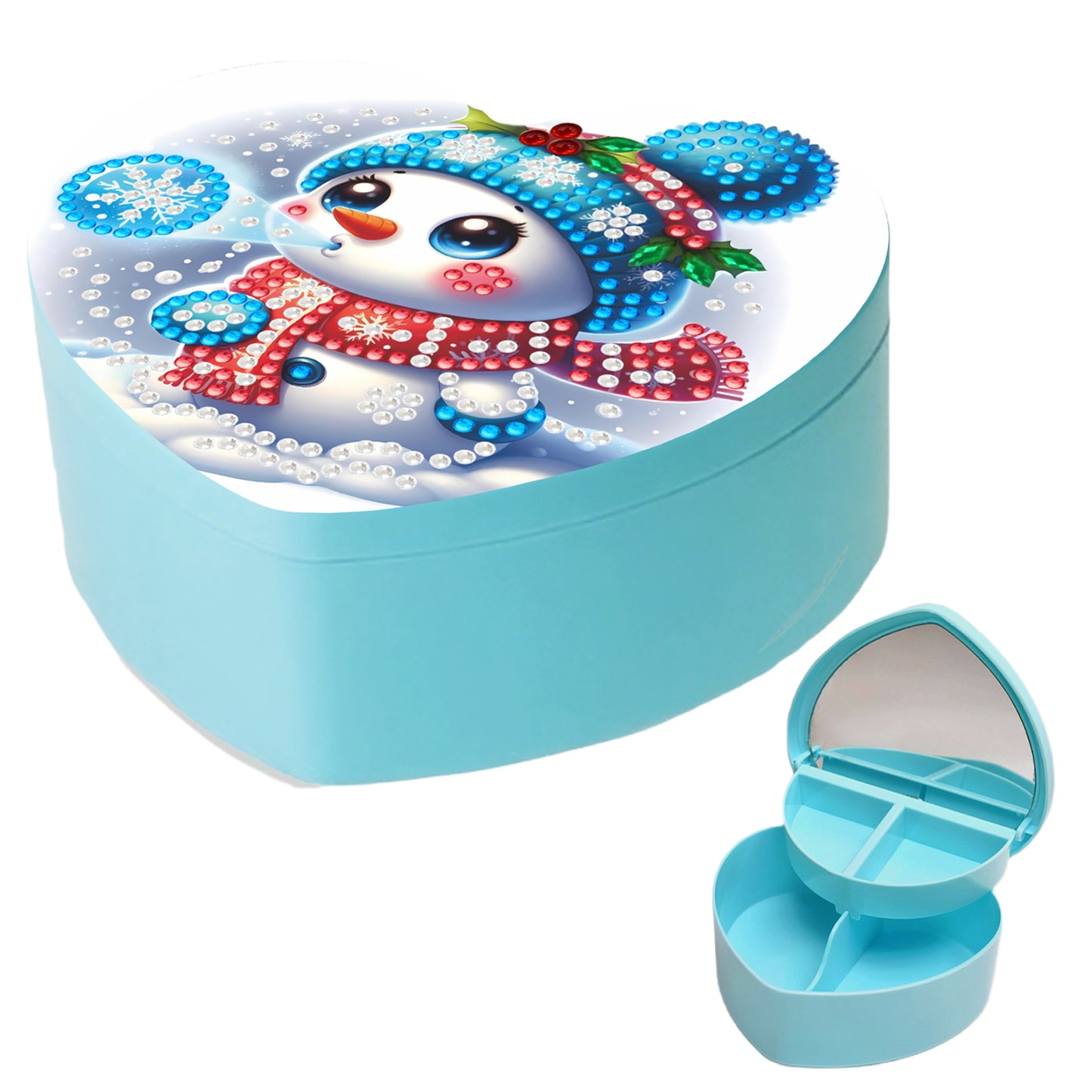 Snowman DIY Diamond Painting Heart-Shaped Jewelry Box Decorative Storage Case
