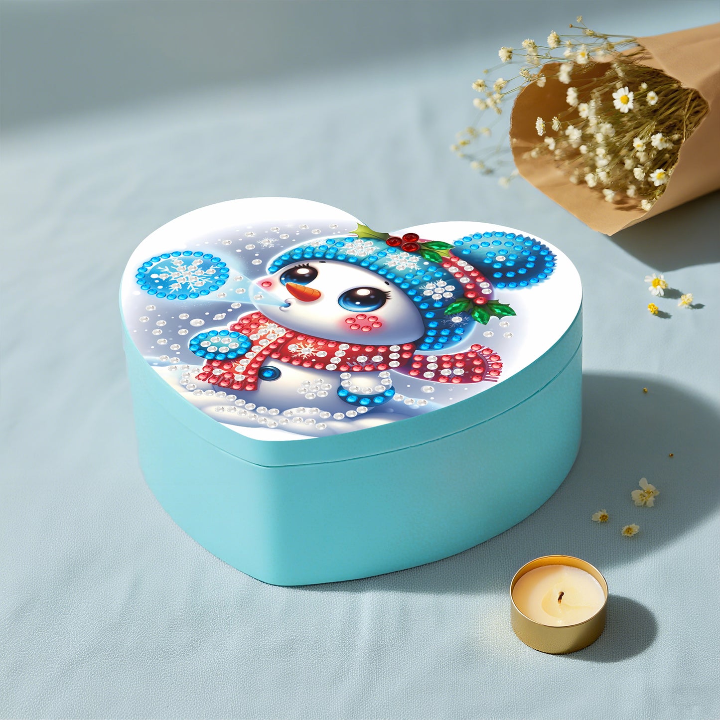 Snowman DIY Diamond Painting Heart-Shaped Jewelry Box Decorative Storage Case
