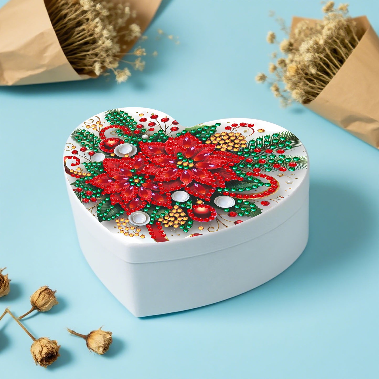 Flower DIY Diamond Painting Heart-Shaped Jewelry Box Decorative Storage Case