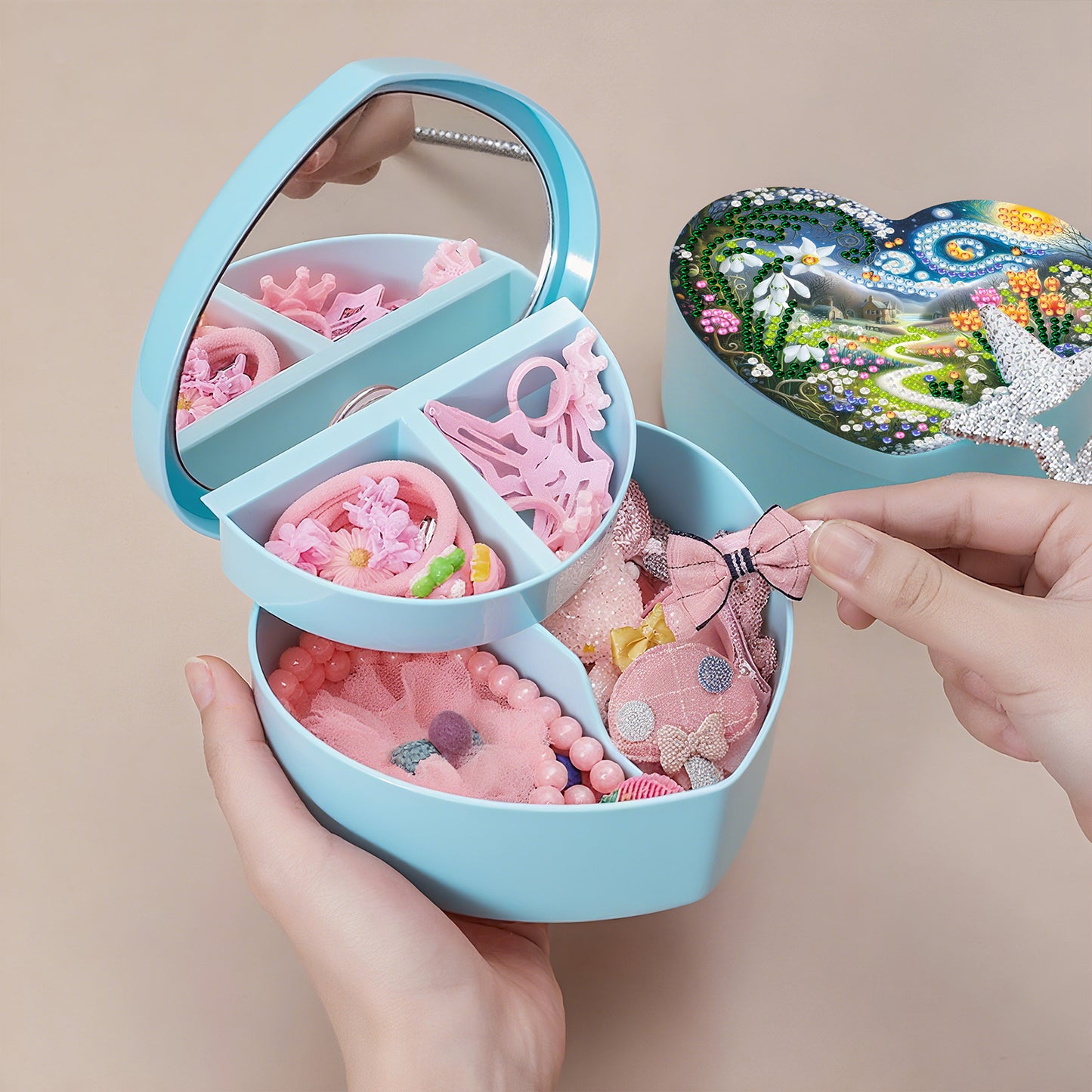 Landscape DIY Diamond Painting Heart-Shaped Jewelry Box Decorative Storage Case